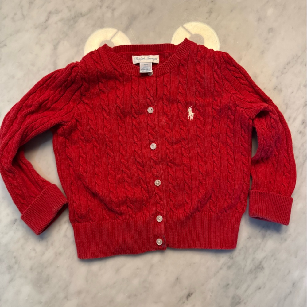 Ralph Lauren Red Cable Knit Sweater cardigan  18M